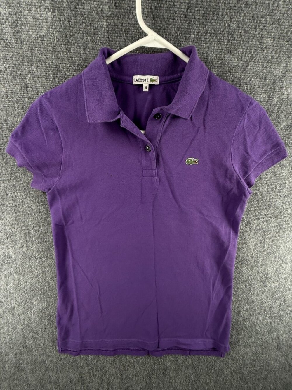 Lacoste Polo Women Short Sleeve Croc Logo Cotton Blend Purple Size 36 Preppy **